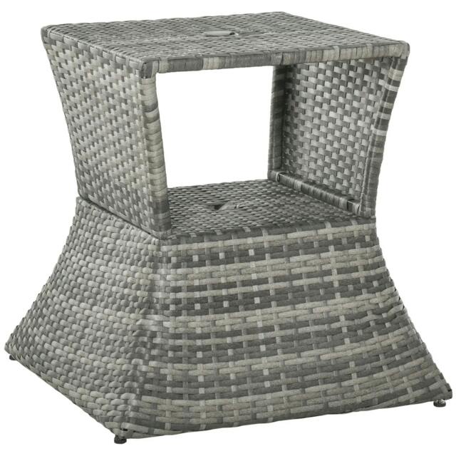 Rackhams Outdoor Patio Rattan Wicker Coffee Table Bistro Side Table w/ Umbrella Hole and Storage Space, Grey - image 1