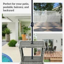 Rackhams Outdoor Patio Rattan Wicker Coffee Table Bistro Side Table w/ Umbrella Hole and Storage Space, Grey - thumbnail 4