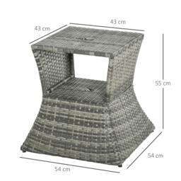Rackhams Outdoor Patio Rattan Wicker Coffee Table Bistro Side Table w/ Umbrella Hole and Storage Space, Grey - thumbnail 3