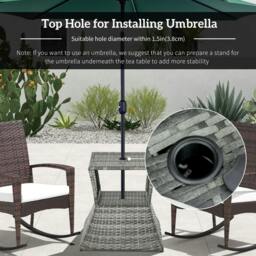 Rackhams Outdoor Patio Rattan Wicker Coffee Table Bistro Side Table w/ Umbrella Hole and Storage Space, Grey - thumbnail 5