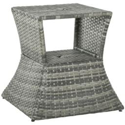 Rackhams Outdoor Patio Rattan Wicker Coffee Table Bistro Side Table w/ Umbrella Hole and Storage Space, Grey - thumbnail 1
