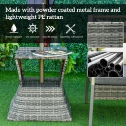 Rackhams Outdoor Patio Rattan Wicker Coffee Table Bistro Side Table w/ Umbrella Hole and Storage Space, Grey - thumbnail 6