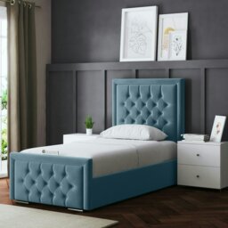 Rackhams Allegra Ottoman Bed with Upholstered Headboard - Blue - Single / 3ft