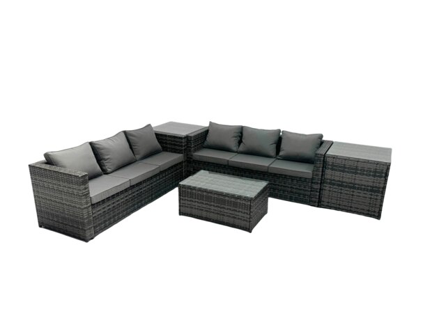 Rackhams Rattan Garden Furniture Dining Set 6 seater Patio Coffee Table Sofa Set with 2 Side Tables Dark Grey Mixed - image 1