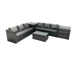Rackhams Rattan Garden Furniture Dining Set 6 seater Patio Coffee Table Sofa Set with 2 Side Tables Dark Grey Mixed - thumbnail 2