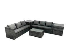 Rackhams Rattan Garden Furniture Dining Set 6 seater Patio Coffee Table Sofa Set with 2 Side Tables Dark Grey Mixed