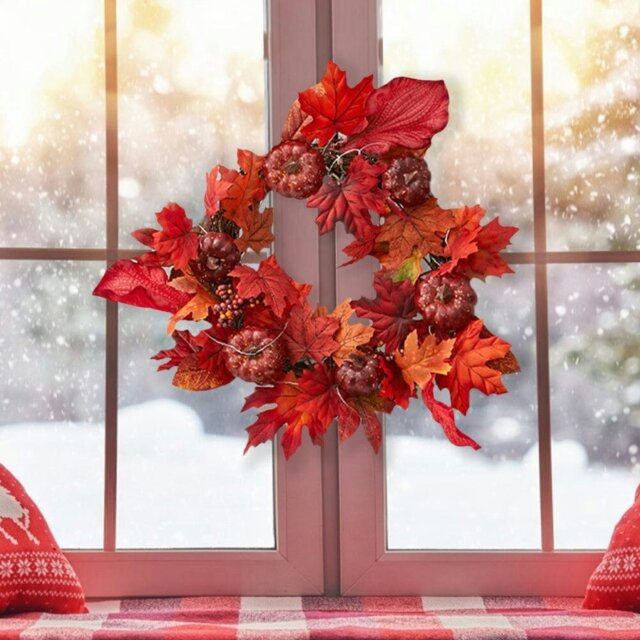 Rackhams Livingandhome Fall Maple Leaf Pumpkin Wreath Artificial Wreath Front Door Decoration - image 1