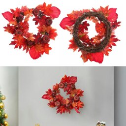 Rackhams Livingandhome Fall Maple Leaf Pumpkin Wreath Artificial Wreath Front Door Decoration - thumbnail 4
