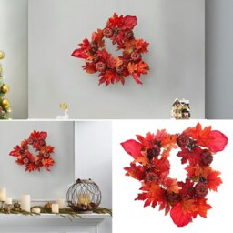 Rackhams Livingandhome Fall Maple Leaf Pumpkin Wreath Artificial Wreath Front Door Decoration - thumbnail 5