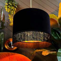 "Rackhams Onyx Botanical Garden Silhouette Lampshade in Black Velvet & Fringing - Table / Floor Lamp - 30cm diameter x 25cm Height (12"" x 10"")" - thumbnail 2