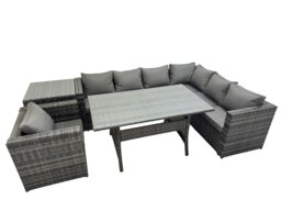 Rackhams Rattan Garden Furniture Set Outdoor 7 Seater Patio Dining Corner Sofa Sets with Dining Table Chair Side Table Dark Grey Mixed - thumbnail 1