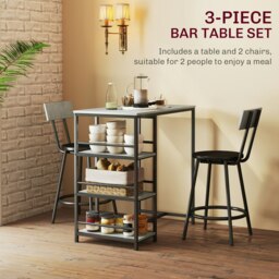 Rackhams 3 Piece Breakfast Bar Table Set with Storage Shelves, Light Grey - thumbnail 4