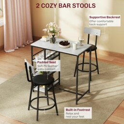 Rackhams 3 Piece Breakfast Bar Table Set with Storage Shelves, Light Grey - thumbnail 5