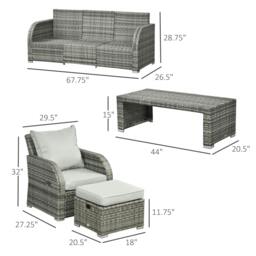 Rackhams Six-piece Outdoor Rattan Dining Set, Outdoor Sofa Set with Reclining Armchairs and Mental Frame, Grey - thumbnail 3