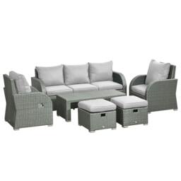 Rackhams Six-piece Outdoor Rattan Dining Set, Outdoor Sofa Set with Reclining Armchairs and Mental Frame, Grey - thumbnail 1