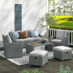 Rackhams Six-piece Outdoor Rattan Dining Set, Outdoor Sofa Set with Reclining Armchairs and Mental Frame, Grey - thumbnail 2