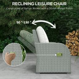 Rackhams Six-piece Outdoor Rattan Dining Set, Outdoor Sofa Set with Reclining Armchairs and Mental Frame, Grey - thumbnail 6