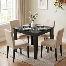 Rackhams Dining Table for 4, 80L x 80W x 75Hcm, Black Wood Effect - thumbnail 1