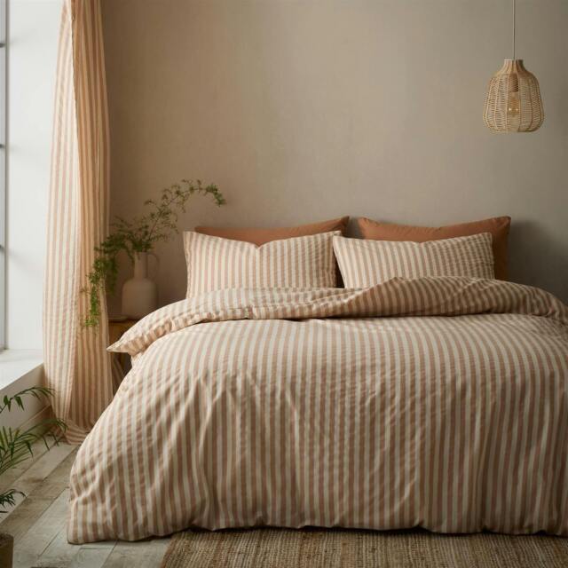 Rackhams Cotton Rich Woven Stripe Clay Duvet Cover Set - Single - image 1