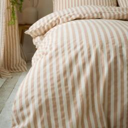 Rackhams Cotton Rich Woven Stripe Clay Duvet Cover Set - Single - thumbnail 5