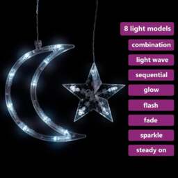 Rackhams Star and Moon Fairy Lights Remote Control 138 LED Cold White - thumbnail 3