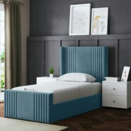 Rackhams Elara Divan Bed with Winged Panel Headboard - Blue - Single / 3ft - thumbnail 1