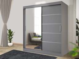 Rackhams Stylish Bedroom Sliding Wardrobe with LED Light - comes in White/Grey/Black/Oak and Width 120cm/150cm/180cm/203cm/250cm - 120cm - Grey