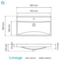 Rackhams 5409 Ceramic 80.5cm Thick-Edge Inset Basin with Scooped Full Bowl - White - Ceramic - 81cm - thumbnail 3