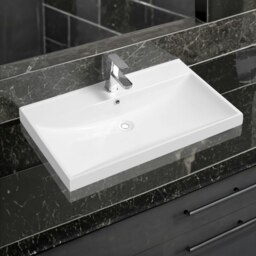 Rackhams 5409 Ceramic 80.5cm Thick-Edge Inset Basin with Scooped Full Bowl - White - Ceramic - 81cm
