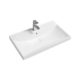 Rackhams 5409 Ceramic 80.5cm Thick-Edge Inset Basin with Scooped Full Bowl - White - Ceramic - 81cm - thumbnail 2
