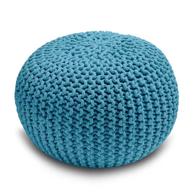 Rackhams Knitted Pouffe Chunky Round Footstool Ottoman 100% Cotton - Teal - image 1