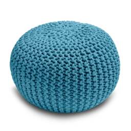 Rackhams Knitted Pouffe Chunky Round Footstool Ottoman 100% Cotton - Teal