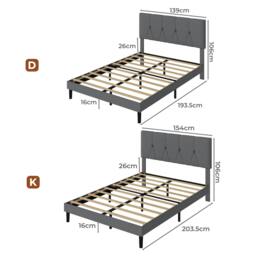 Rackhams Bed Frame Upholstered Linen Fabric Headboard Wooden Slat Double King Size - 4FT6 Double - thumbnail 3