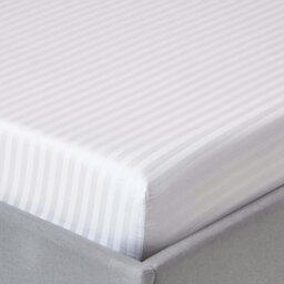 Rackhams Silky 330 TC Egyptian Cotton Satin Stripe Fitted Sheet – 30 cm Deep - White - Small Double - thumbnail 1
