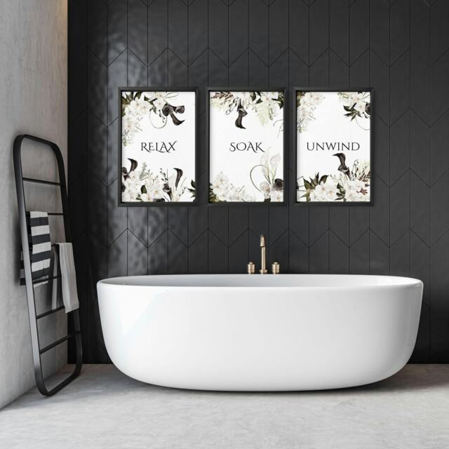 Rackhams Art For A Bathroom Wall - Set of 3 wall art prints - A4 8.27 x 11.69 in / 21 x 29.7 cm - Satin Photo paper 280 gsm - Black Frame - image 1