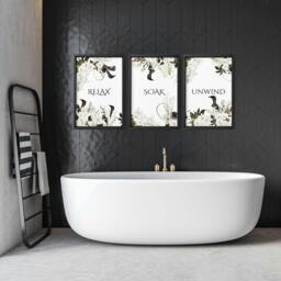 Rackhams Art For A Bathroom Wall - Set of 3 wall art prints - A4 8.27 x 11.69 in / 21 x 29.7 cm - Satin Photo paper 280 gsm - Black Frame - thumbnail 1
