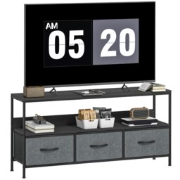 Rackhams TV Cabinet, TV Console Unit with 3 Foldable Linen Drawers Black - Rustic Brown, Black - Rustic Wood - 1 - thumbnail 2