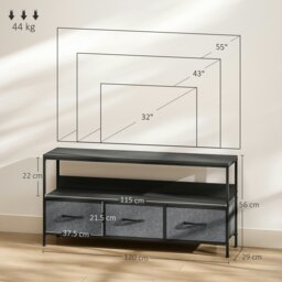Rackhams TV Cabinet, TV Console Unit with 3 Foldable Linen Drawers Black - Rustic Brown, Black - Rustic Wood - 1 - thumbnail 6