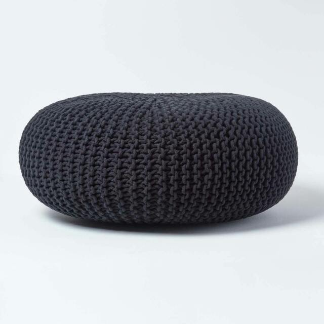 Rackhams Large Round Cotton Knitted Pouffe Footstool - Black - image 1
