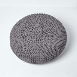 Rackhams Large Round Cotton Knitted Pouffe Footstool - Black - thumbnail 4