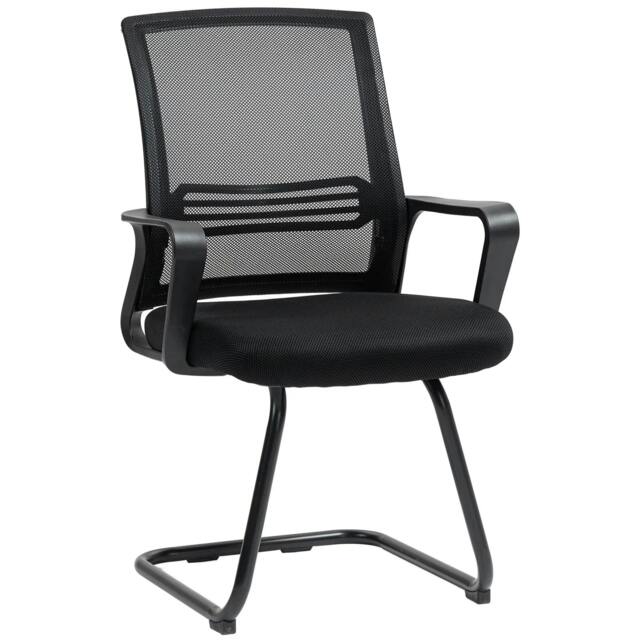 Rackhams Ergonomic Desk Chair No Wheels, Padded Meeting Office Chair with Sled Base for Home Conference Room, Bedroom, Waiting, Reception, Black