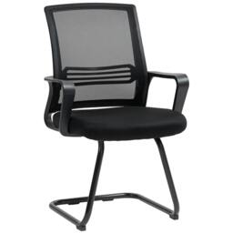 Rackhams Ergonomic Desk Chair No Wheels, Padded Meeting Office Chair with Sled Base for Home Conference Room, Bedroom, Waiting, Reception, Black - Black