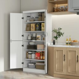 Rackhams Kitchen Cupboard Storage Cabinet w/ 4 Doors and Adjustable Shelves,White - White - thumbnail 1