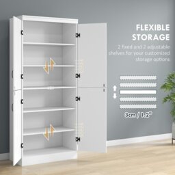 Rackhams Kitchen Cupboard Storage Cabinet w/ 4 Doors and Adjustable Shelves,White - White - thumbnail 6