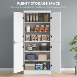 Rackhams Kitchen Cupboard Storage Cabinet w/ 4 Doors and Adjustable Shelves,White - White - thumbnail 5