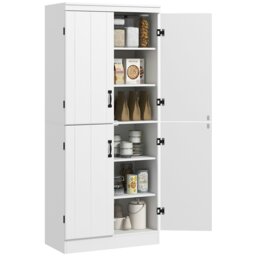 Rackhams Kitchen Cupboard Storage Cabinet w/ 4 Doors and Adjustable Shelves,White - White - thumbnail 2