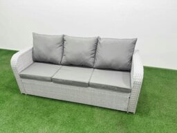 Rackhams 7 Seater Light Grey Poly Rattan Outdoor Dining Set - Rectangular Table, 3-Seater Sofa, Reclining Chair & 2 Side Tables - thumbnail 3