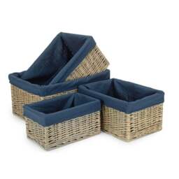 Rackhams Antique Wash Navy Cotton Lined Willow Storage Basket - Medium - thumbnail 2