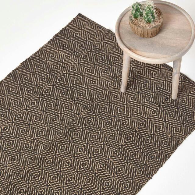 Rackhams Black Geometric Jute Rug - 90 x 150 cm - image 1
