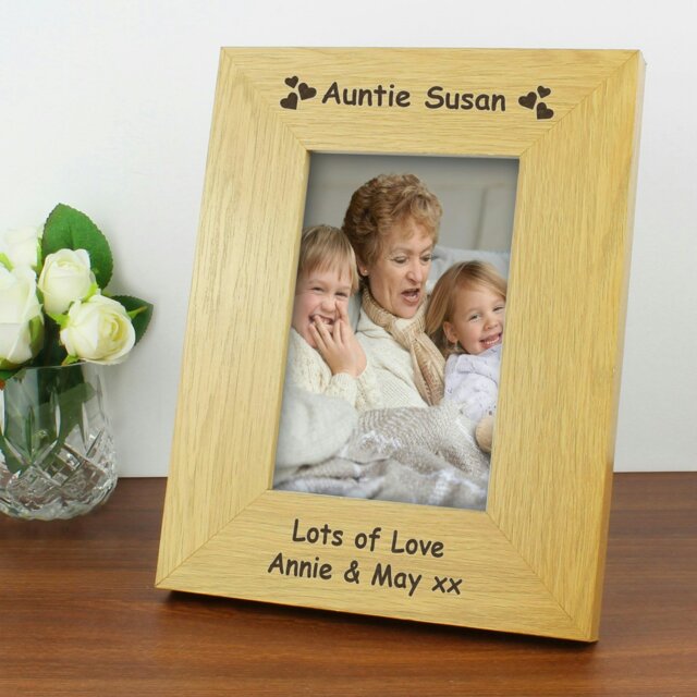 Rackhams Personalised Hearts 6x4 Oak Finish Photo Frame - image 1